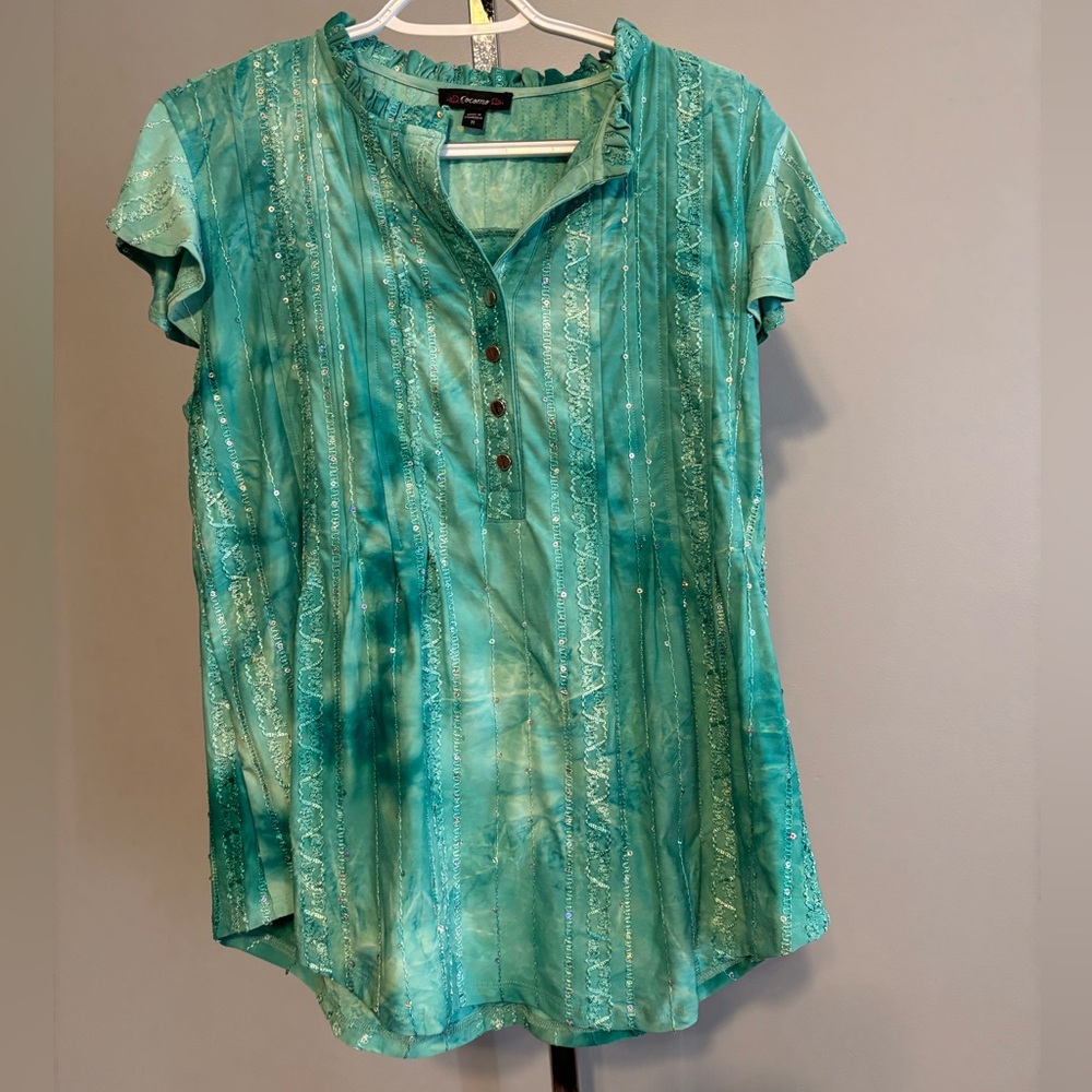 Cocomo Sleeveless Button Front Blouse Aqua  M‎